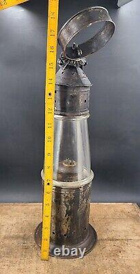Antique fixed globe wristlet LANTERN huge 16in tall lamp with inner vent UNIQUE