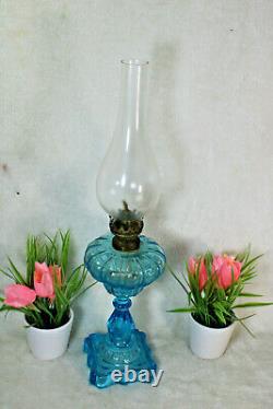 Antique french blue glass oil lamp