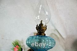 Antique french blue glass oil lamp