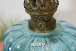 Antique french blue glass oil lamp