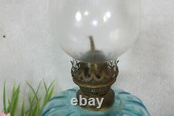 Antique french blue glass oil lamp