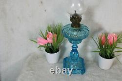 Antique french blue glass oil lamp