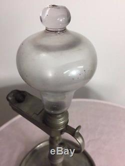 Antique french or German 1800 Glass hand blown whale oil lamp zinc tin spelter