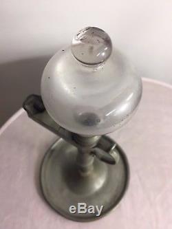 Antique french or German 1800 Glass hand blown whale oil lamp zinc tin spelter