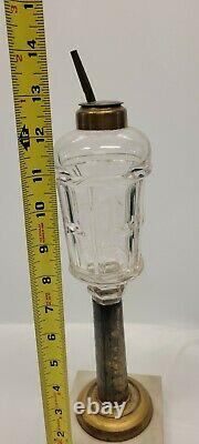 Antique glass whale oil lamp marble and brass base