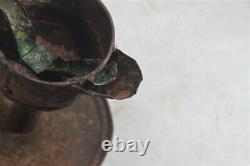 Antique grease/whale oil lamp lantern tin two wick spouts 7 in. 18th c original