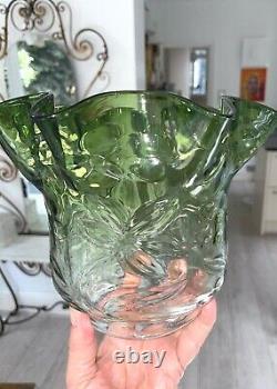 Antique green embossed wavy top oil lamp shade