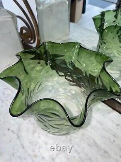 Antique green embossed wavy top oil lamp shade