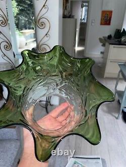 Antique green embossed wavy top oil lamp shade