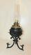 Antique handmade Bradley & Hubbard wrought iron stand brass electrified oil lamp