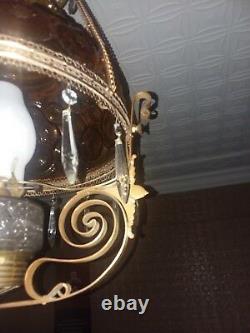 Antique hanging brass oil lamp