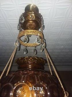 Antique hanging brass oil lamp