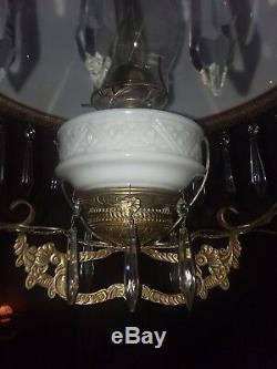 Antique hanging brass oil lamp