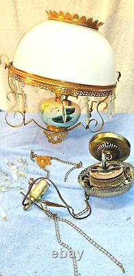 Antique hanging kerosene oil lamp No. 3 Queen M. B. Co NY Victorian lamp