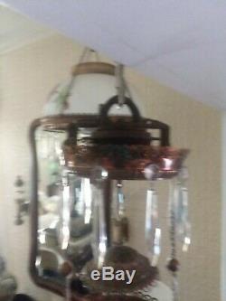 Antique hanging oil/kerosene parlor lamp