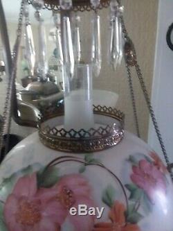 Antique hanging oil/kerosene parlor lamp