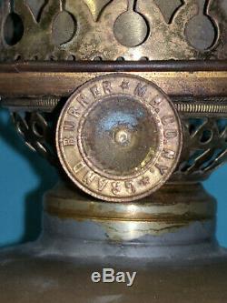 Antique kerosene oil table lamp brass glass painted c. 1885