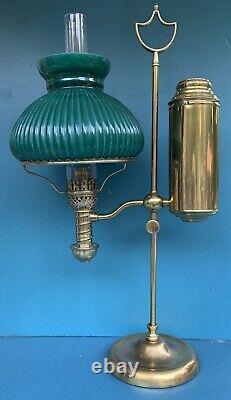 Antique-manhattan Brass Co. Student Lamp-oil Lamp-student Oil Lamp-green Shade