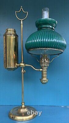 Antique-manhattan Brass Co. Student Lamp-oil Lamp-student Oil Lamp-green Shade