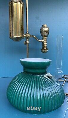 Antique-manhattan Brass Co. Student Lamp-oil Lamp-student Oil Lamp-green Shade