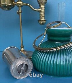 Antique-manhattan Brass Co. Student Lamp-oil Lamp-student Oil Lamp-green Shade