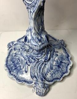 Antique-meissen Stlye-blue & White Porcelain-floral-oil Lamp-double Burner-1877