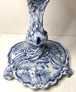 Antique-meissen Stlye-blue & White Porcelain-floral-oil Lamp-double Burner-1877