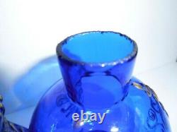 Antique miniature cobalt glass oil lamp with gilt embossing