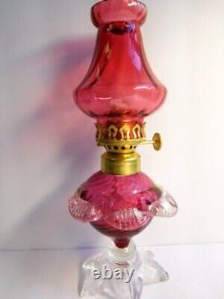 Antique miniature cranberry oil lamp