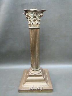 Antique or vintage brass oil lamp base with Corinthian column 12 1/4 high