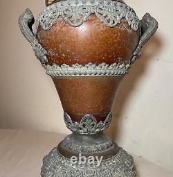 Antique ornate 1800's Bradley Hubbard brass white metal oil table parlor lamp