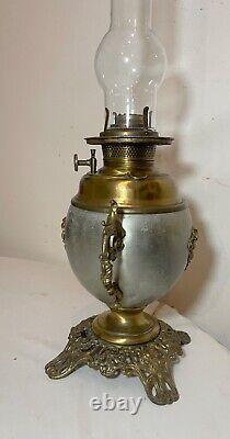 Antique ornate 1800's converted Art Nouveau brass glass oil table parlor lamp