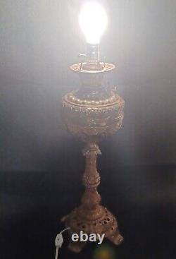 Antique ornate Victorian Brass Converted Oil Miller Lamp 21