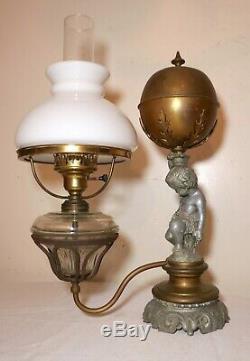 Antique ornate Victorian figural cherub putti electric argand oil table lamp