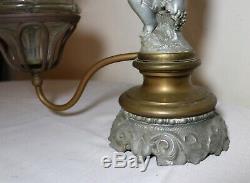 Antique ornate Victorian figural cherub putti electric argand oil table lamp