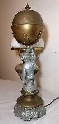 Antique ornate Victorian figural cherub putti electric argand oil table lamp