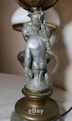 Antique ornate Victorian figural cherub putti electric argand oil table lamp