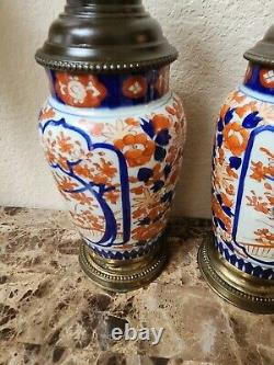 Antique pair Imari Oil Lamps vase Asian Japanese brenner kosmos burner