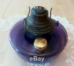 Antique pre1917 PURPLE AMETHYST color Glass Oil Lamp Font Bracket Hanging Parlor