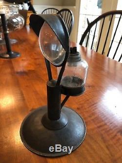 Antique tin whale oil lens lamp ca. 19th century great form in perfect condition