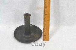 Antique tin whale oil straight candle stick lamp finger loop rare early 19th c