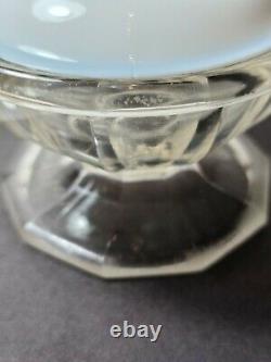 Antique uncommon Atterberry clear glass finger lamp with opal top