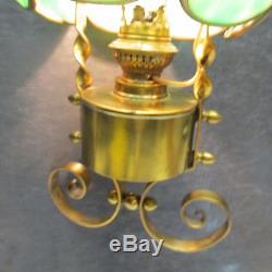 Antique/vintage Green Slag Glass Electrified, Originally Hanging Oil Lamp