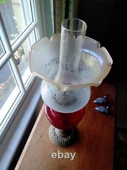 Antique. /vintage victorian Cranberry Font Oil Lamp