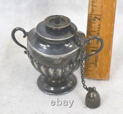 Antique whale oil lamp small urn shape 2.5 in silver metal 19th c original