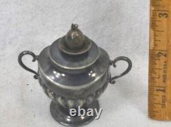 Antique whale oil lamp small urn shape 2.5 in silver metal 19th c original