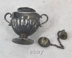 Antique whale oil lamp small urn shape 2.5 in silver metal 19th c original