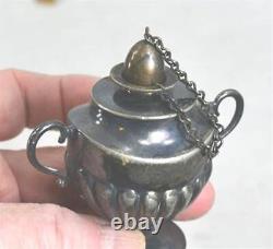 Antique whale oil lamp small urn shape 2.5 in silver metal 19th c original