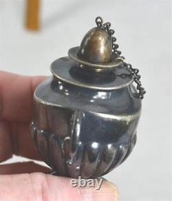 Antique whale oil lamp small urn shape 2.5 in silver metal 19th c original