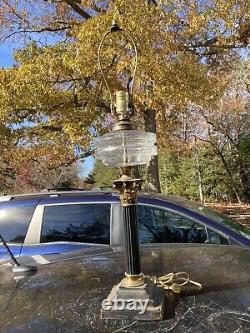 Antq 19th C. GWTW Cut Glass Font Banquet Column Oil Lamp Converted Electric 27